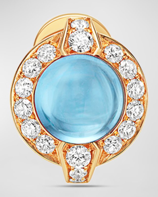 18K Yellow Gold Earrings with Diamonds and Blue Topaz